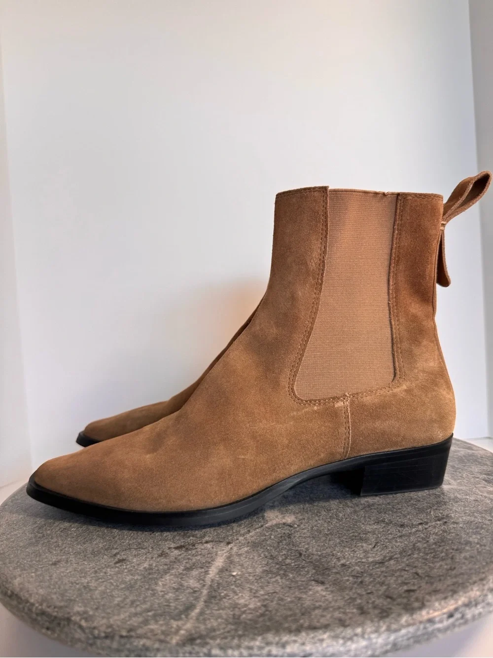 Tan Suede Ankle Boots Chelsea Booties 36 Light Brown Pull On